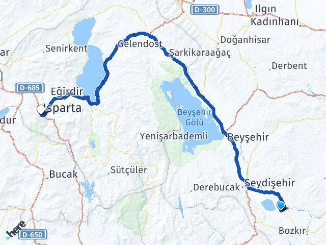 Konya Yalıhüyük Isparta Arası Kaç Km - Yol Haritası