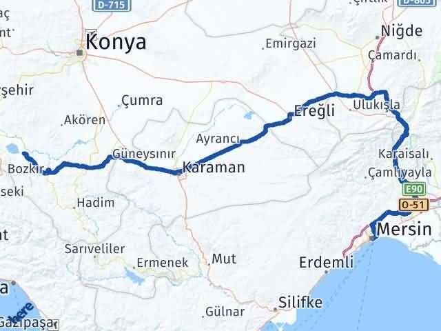 Konya Yalıhüyük Mersin Arası Kaç Km - Yol Haritası