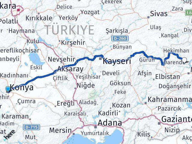 Konya Yazıhan Malatya Arası Kaç Km - Yol Haritası