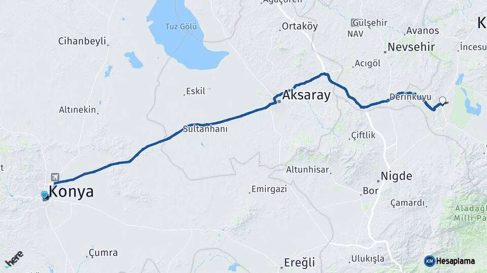 Konya Yeşilhisar Kayseri Arası Kaç Km - Yol Haritası