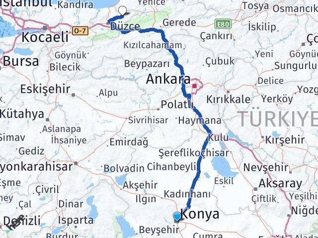 Konya Yığılca Düzce Arası Kaç Km - Yol Haritası