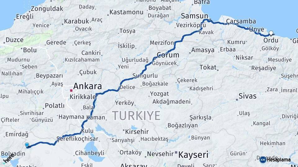 Konya Yunak Ordu Arası Kaç Saat? Yol Haritası, Yakıt, Rota ve Mesafe Hesaplama Konya Yunak Ordu Arası Kaç Km? Kaç Saat? Yol Haritası