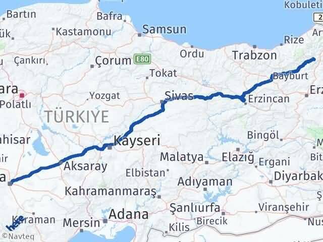 Konya Yusufeli Artvin Arası Kaç Km - Yol Haritası