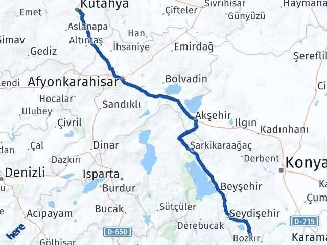 Kütahya Ahırlı Konya Arası Kaç Km - Yol Haritası
