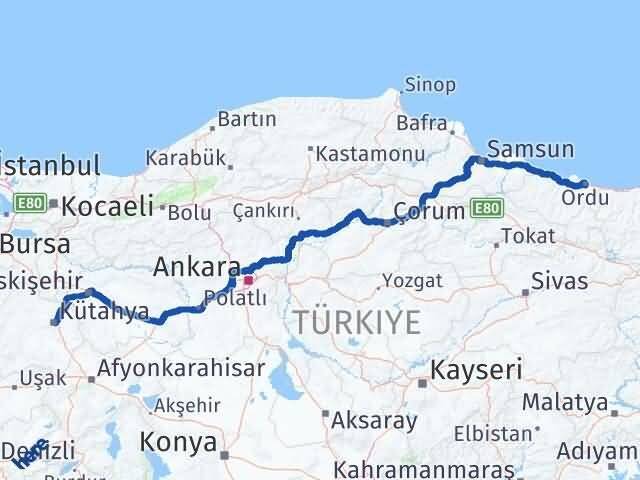 Kütahya Altınordu Arası Kaç Km - Yol Haritası