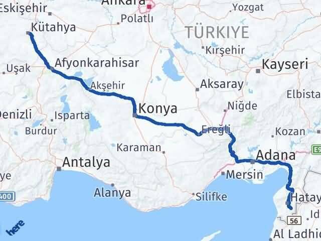 Kütahya Altınözü Hatay Arası Kaç Km - Yol Haritası