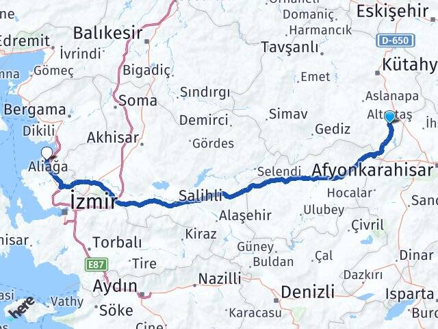 Kütahya Altıntaş Aliağa İzmir Arası Kaç Km - Yol Haritası