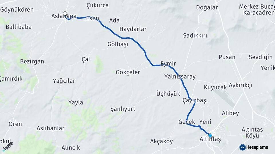 Kütahya Altıntaş Aslanapa Arası Kaç Km - Yol Haritası
