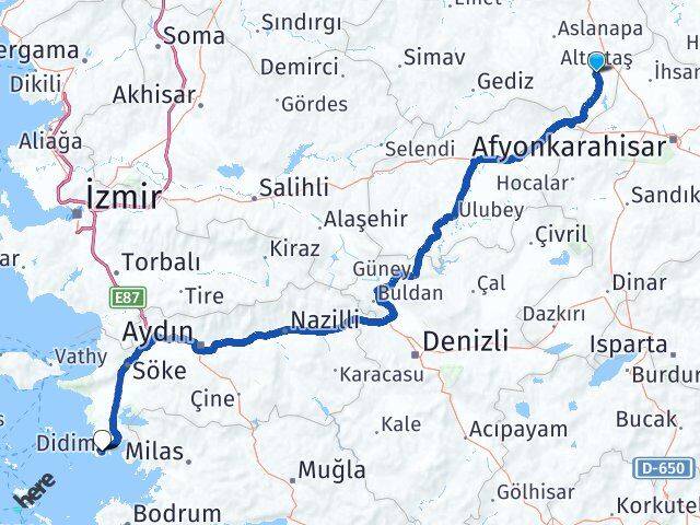 Kütahya Altıntaş Didim Aydın Arası Kaç Km - Yol Haritası