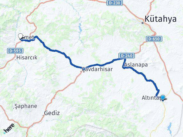 Kütahya Altıntaş Emet Arası Kaç Km - Yol Haritası