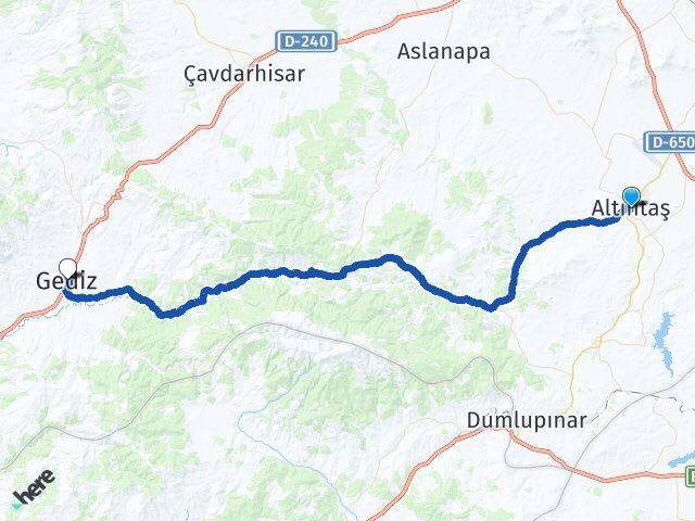 Kütahya Altıntaş Gediz Arası Kaç Km - Yol Haritası