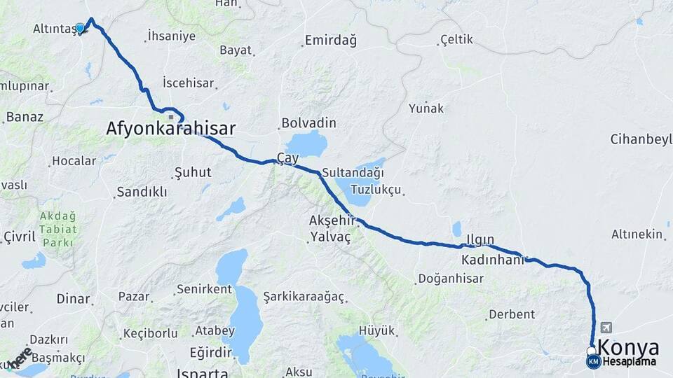 Kütahya Altıntaş Konya Arası Kaç Km - Yol Haritası