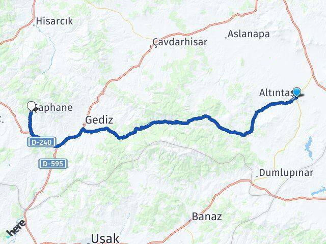 Kütahya Altıntaş Şaphane Arası Kaç Km - Yol Haritası