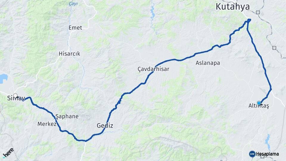 Kütahya Altıntaş Simav Arası Kaç Km - Yol Haritası