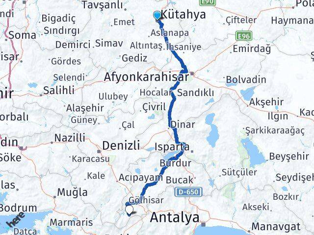 Kütahya Altınyayla Burdur Arası Kaç Km - Yol Haritası