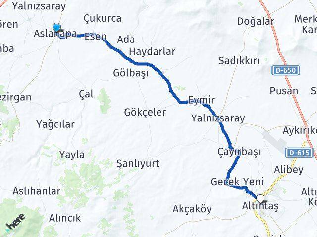 Kütahya Aslanapa Altıntaş Arası Kaç Km - Yol Haritası