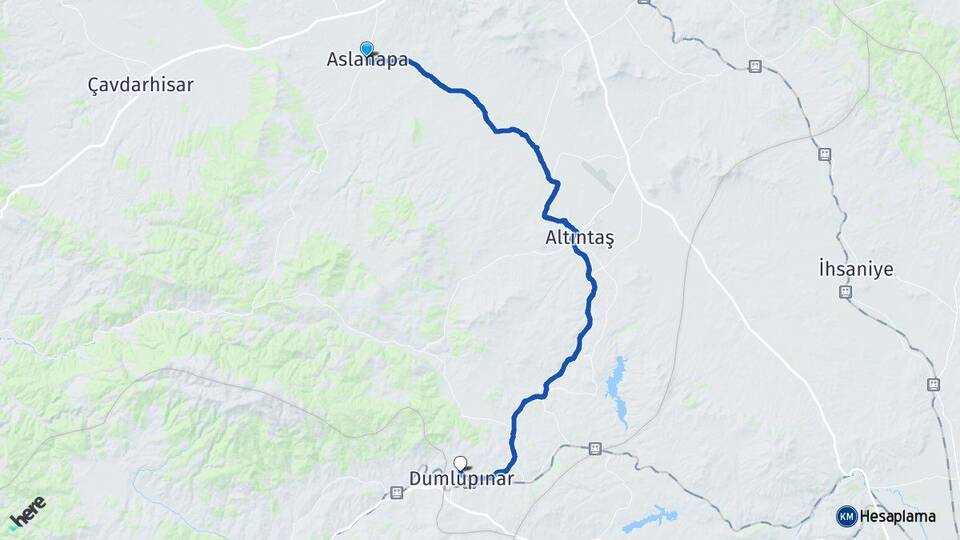 Kütahya Aslanapa Dumlupınar Arası Kaç Km - Yol Haritası