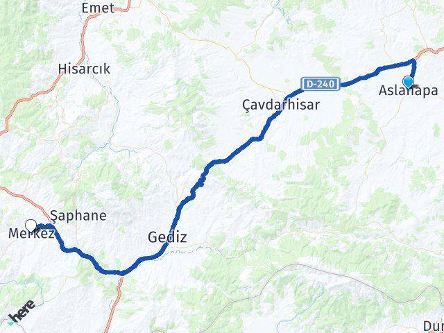 Kütahya Aslanapa Pazarlar Arası Kaç Km - Yol Haritası