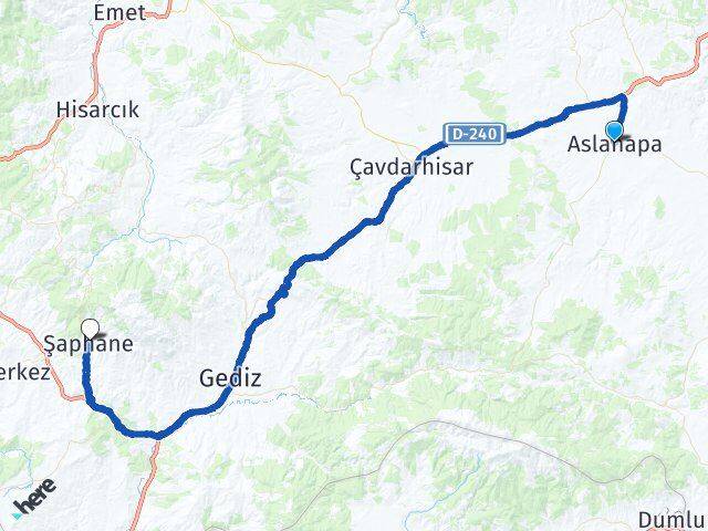 Kütahya Aslanapa Şaphane Arası Kaç Km - Yol Haritası
