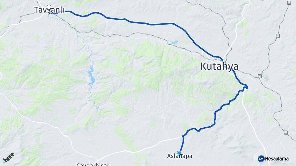 Kütahya Aslanapa Tavşanlı Arası Kaç Km - Yol Haritası