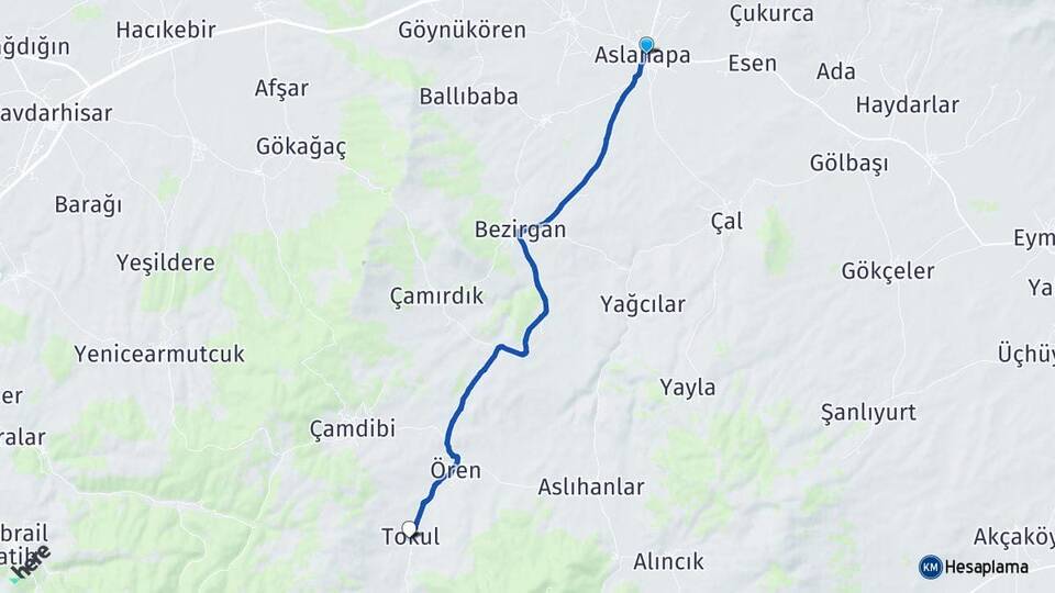 Kütahya Aslanapa Tokul Aslanapa Arası Kaç Km - Yol Haritası
