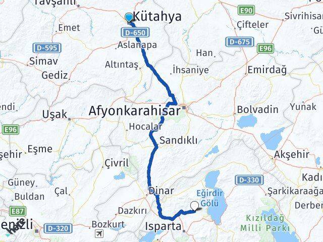 Kütahya Atabey Isparta Arası Kaç Km - Yol Haritası