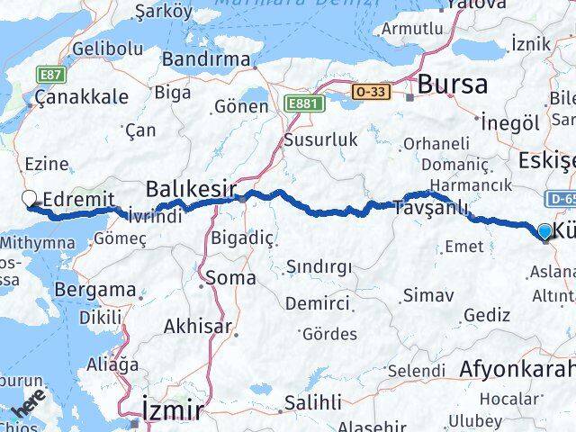 Kütahya Ayvacık Çanakkale Arası Kaç Km - Yol Haritası