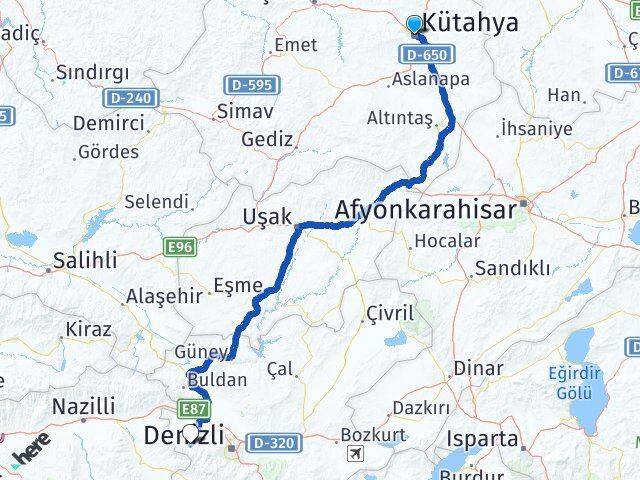 Kütahya Babadağ Denizli Arası Kaç Km - Yol Haritası