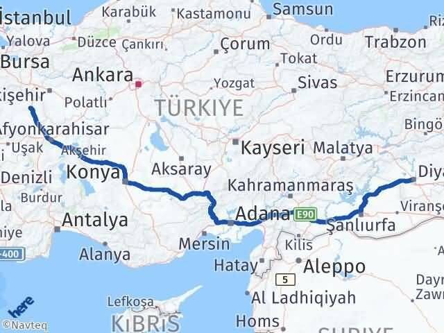 Kütahya Bağlar Diyarbakır Arası Kaç Km - Yol Haritası