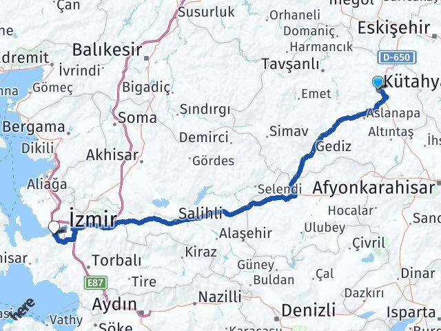 Kütahya Balçova İzmir Arası Kaç Km - Yol Haritası