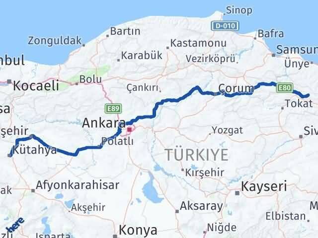 Kütahya Başçiftlik Tokat Arası Kaç Km - Yol Haritası