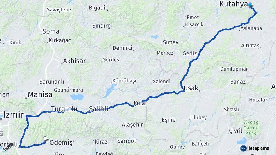 Kütahya Bayındır İzmir Arası Kaç Km - Yol Haritası