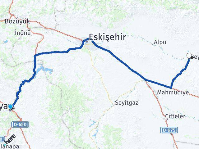 Kütahya Beylikova Eskişehir Arası Kaç Km - Yol Haritası