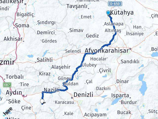 Kütahya Bozdoğan Aydın Arası Kaç Km - Yol Haritası