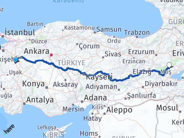 Kütahya Bulanık Muş Arası Kaç Km - Yol Haritası