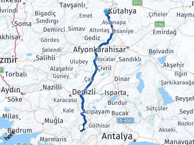 Kütahya Çameli Denizli Arası Kaç Km - Yol Haritası