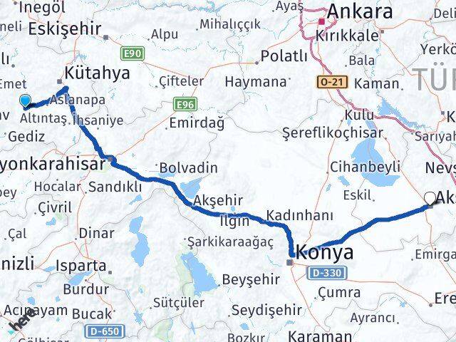 Kütahya Çavdarhisar Aksaray Arası Kaç Km - Yol Haritası