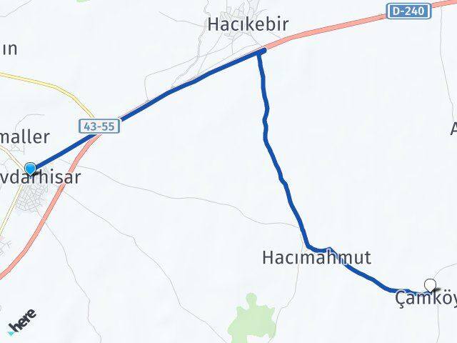 Kütahya Çavdarhisar Çamköy Çavdarhisar Arası Kaç Km - Yol Haritası