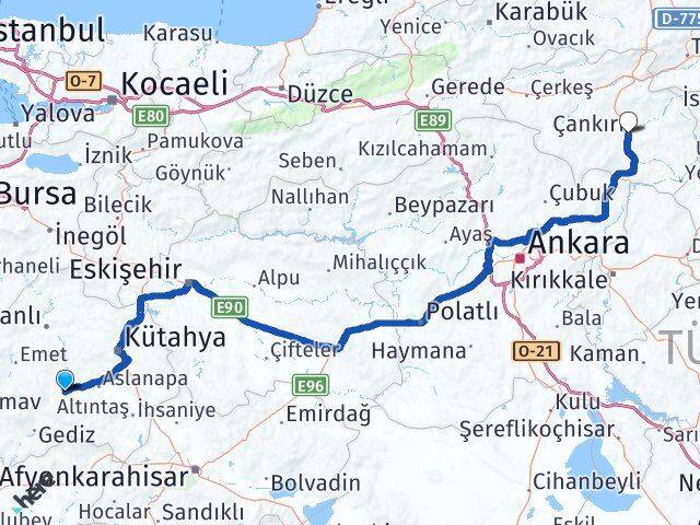 Kütahya Çavdarhisar Çankırı Arası Kaç Km - Yol Haritası
