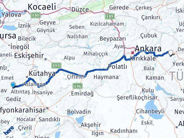 Kütahya Çavdarhisar Çongar Delice Kırıkkale Arası Kaç Km - Yol Haritası