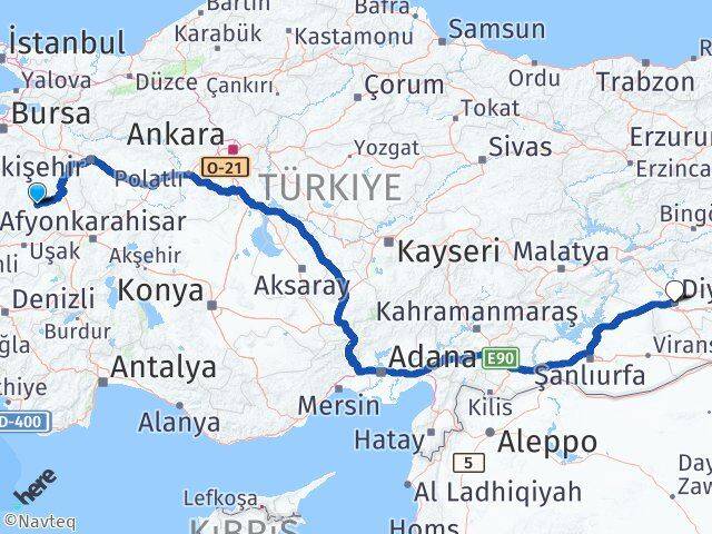 Kütahya Çavdarhisar Diyarbakır Arası Kaç Km - Yol Haritası