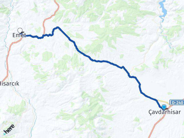 Kütahya Çavdarhisar Emet Arası Kaç Km - Yol Haritası