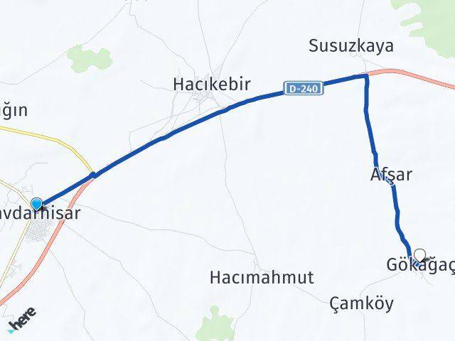 Kütahya Çavdarhisar Gökağaç Çavdarhisar Arası Kaç Km - Yol Haritası