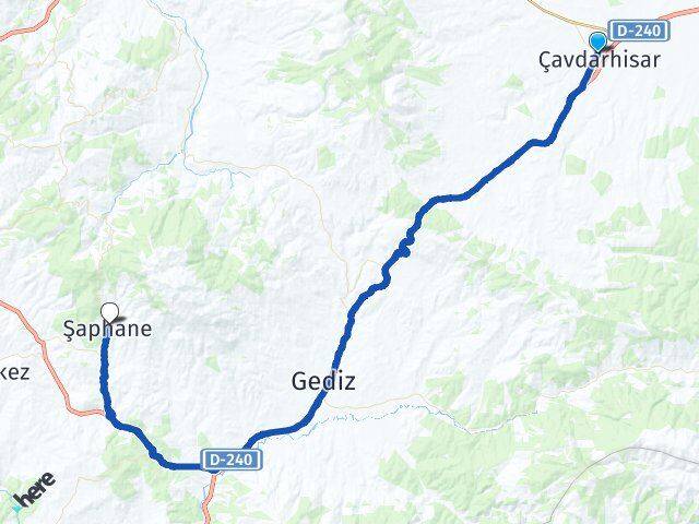 Kütahya Çavdarhisar Şaphane Arası Kaç Km - Yol Haritası