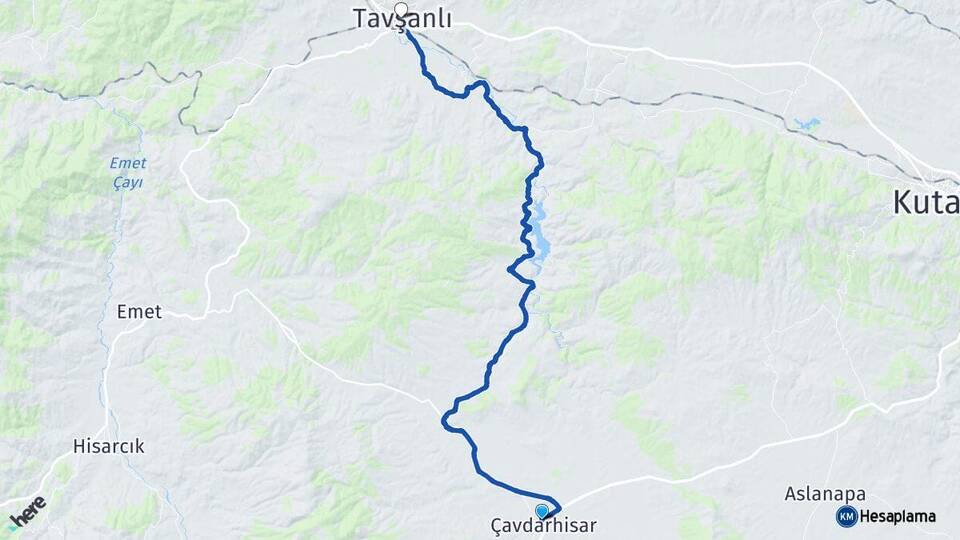 Kütahya Çavdarhisar Tavşanlı Arası Kaç Km - Yol Haritası