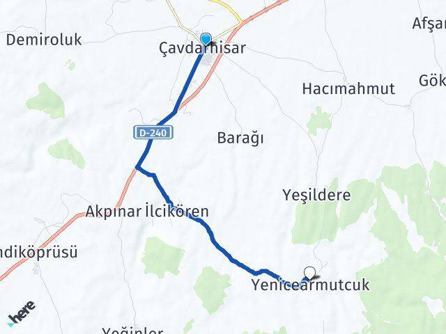 Kütahya Çavdarhisar Yenicearmutcuk Çavdarhisar Arası Kaç Km - Yol Haritası