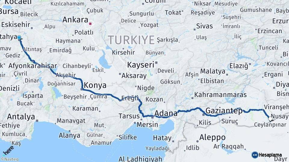 Kütahya Ceylanpınar Şanlıurfa Arası Kaç Km - Yol Haritası