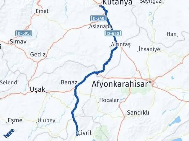 Kütahya Çivril Denizli Arası Kaç Km - Yol Haritası