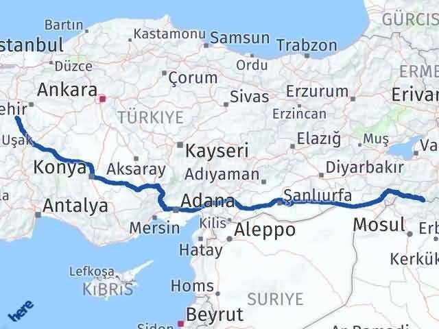 Kütahya Çukurca Hakkari Arası Kaç Km - Yol Haritası