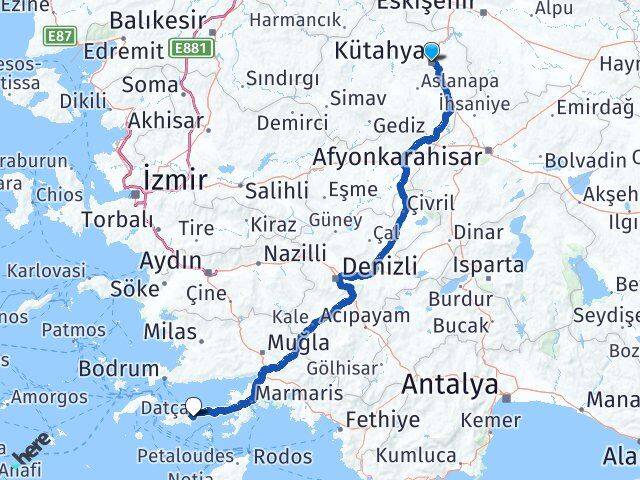 Kütahya Datça Muğla Arası Kaç Km - Yol Haritası